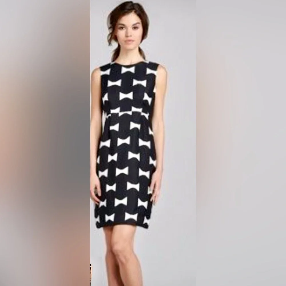 Kate Spade Sleeveless Cora Bow Tie Print Sheath Dress Black/White
